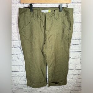 Old navy olive green low waist 100% linen cropped pants women’s size‎ 6